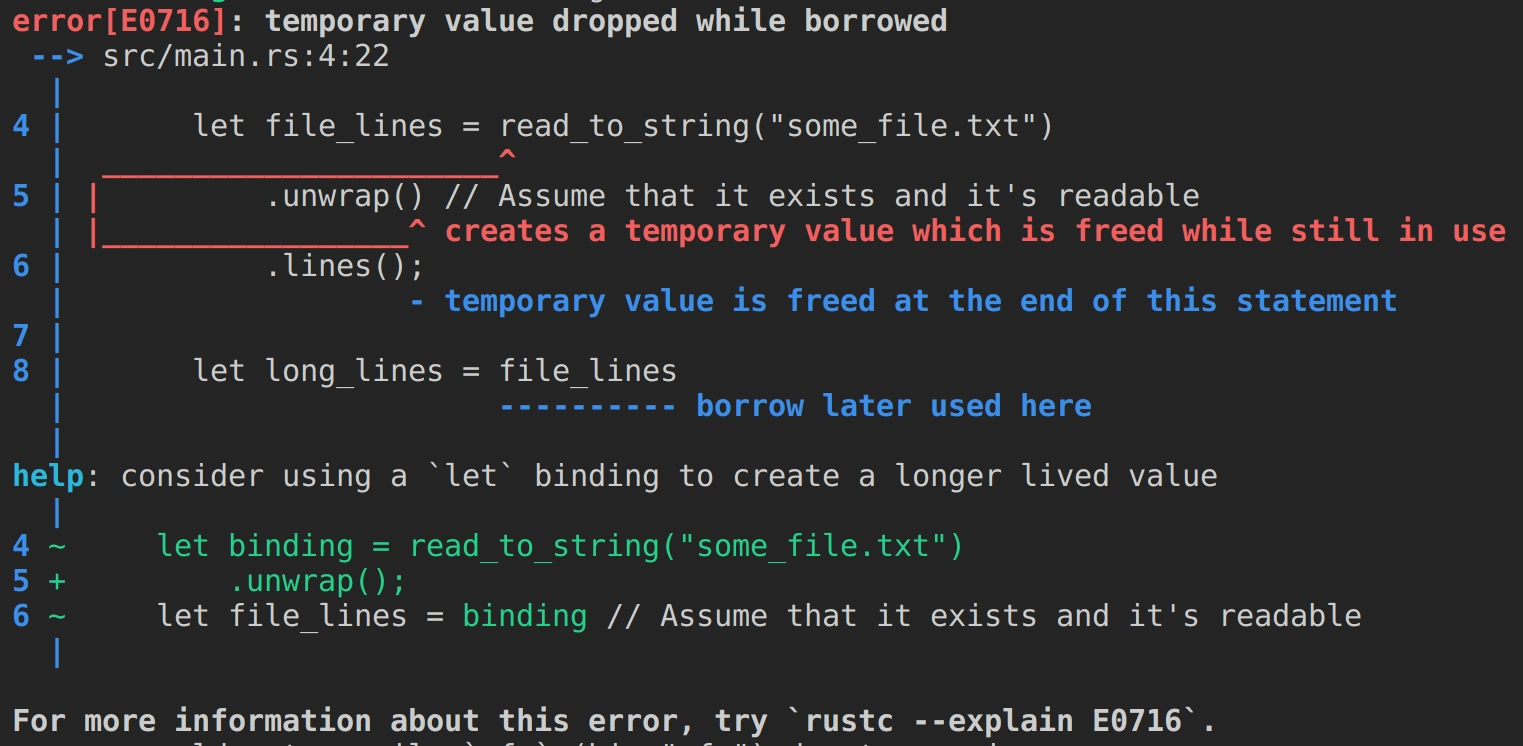 An example of an error message from the Rust compiler